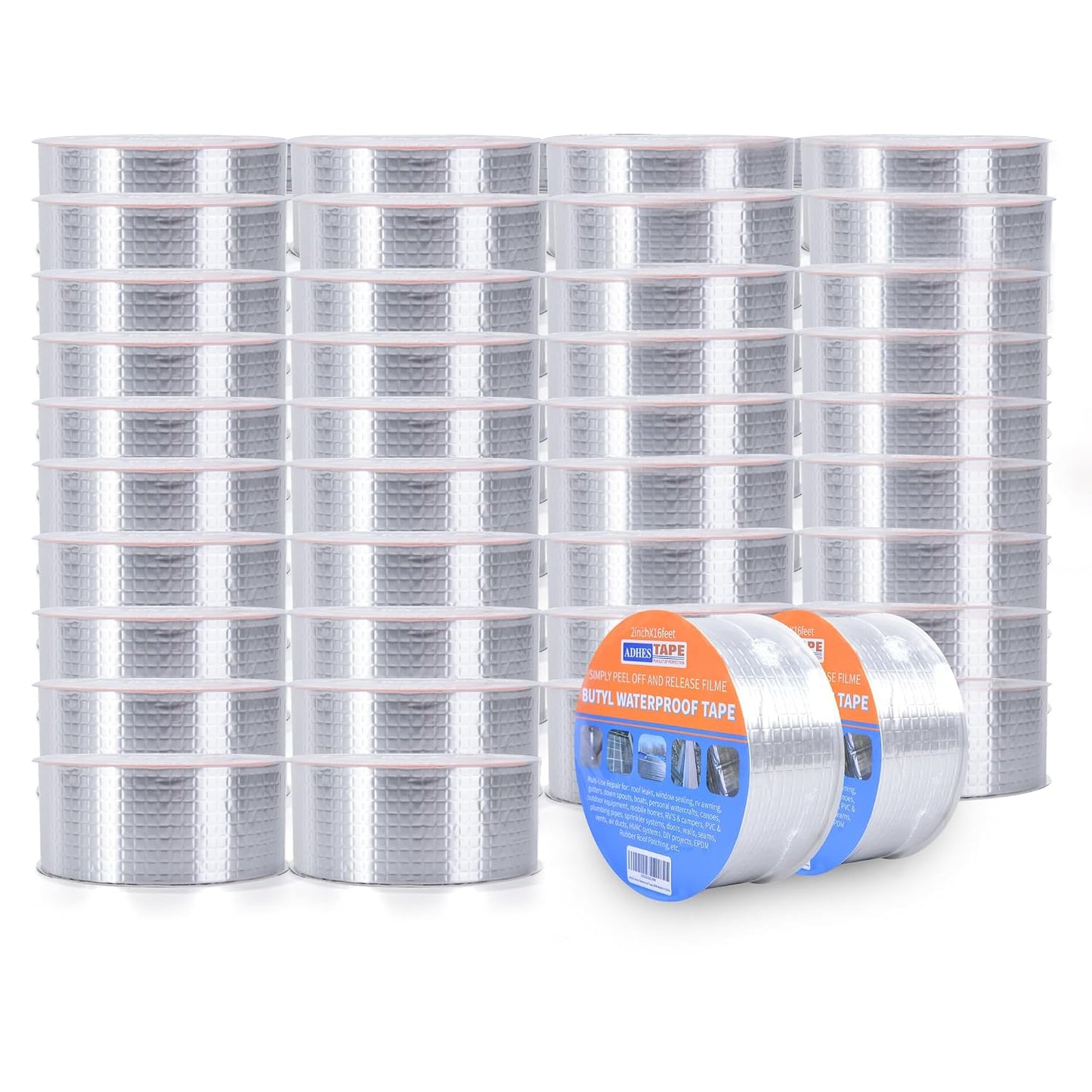 ADHES Butyl Tape Waterproof Tape, 2in x 16ft Aluminum Foil Tape | Butyl Sealant Tape for RV Repair,Window,Boat, Pipe Sealing, Glass & EDPM Rubber Roof Patching(Model:RAY100-2,Glue Color:Gray)