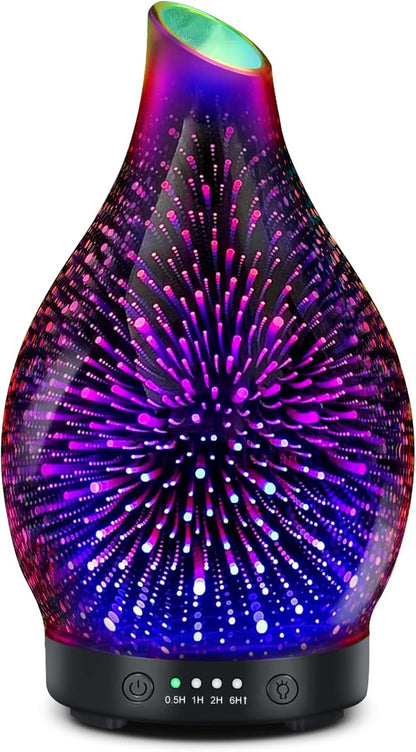 Essential Oil Diffuser 120ML Glass Aromatherapy Diffuser with 4 Timer Settings & 7 Color Changing Lights, Auto Shut-Off, Ultra Quiet Oil Diffuser for Home, Office, Yoga, Spa