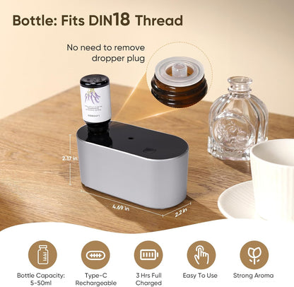 Waterless Diffuser for Home Essential Oil Diffuser, Aromatherapy Diffuser, Portable Scent Diffusers, 3 Mist Modes, Cycle Start for Bedroom, Office Studio 350-700 sq. ft Black