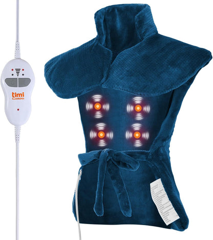 Heating pad for Neck - Wearable Electric Heating Pads for Back, Shoulder and Waist, Large Heat Pad with 4 Massage Modes & 2 Heat Levels, 24"x35", 4 Motor, Gray