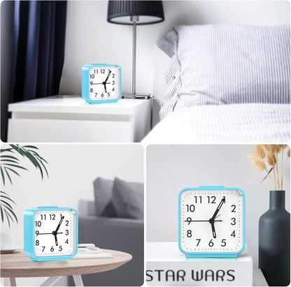 Analog Alarm Clock, Silent Non Ticking Table Clock, Travel Bedside Clock with Snooze, Night Light, Ascending Beep Sounds, Battery Operated Loud Small Clocks for Bedroom Travel Office, Black