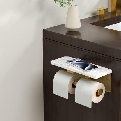 FORIOUS Toilet Paper Holder with Shelf, Natural Marble, Commercial | Brushed Nickel, Wall Mount 304 Stainless Steel Commercial Bathroom Tissue Roll Dispenser, Heavy Duty Washroom Paper Storage