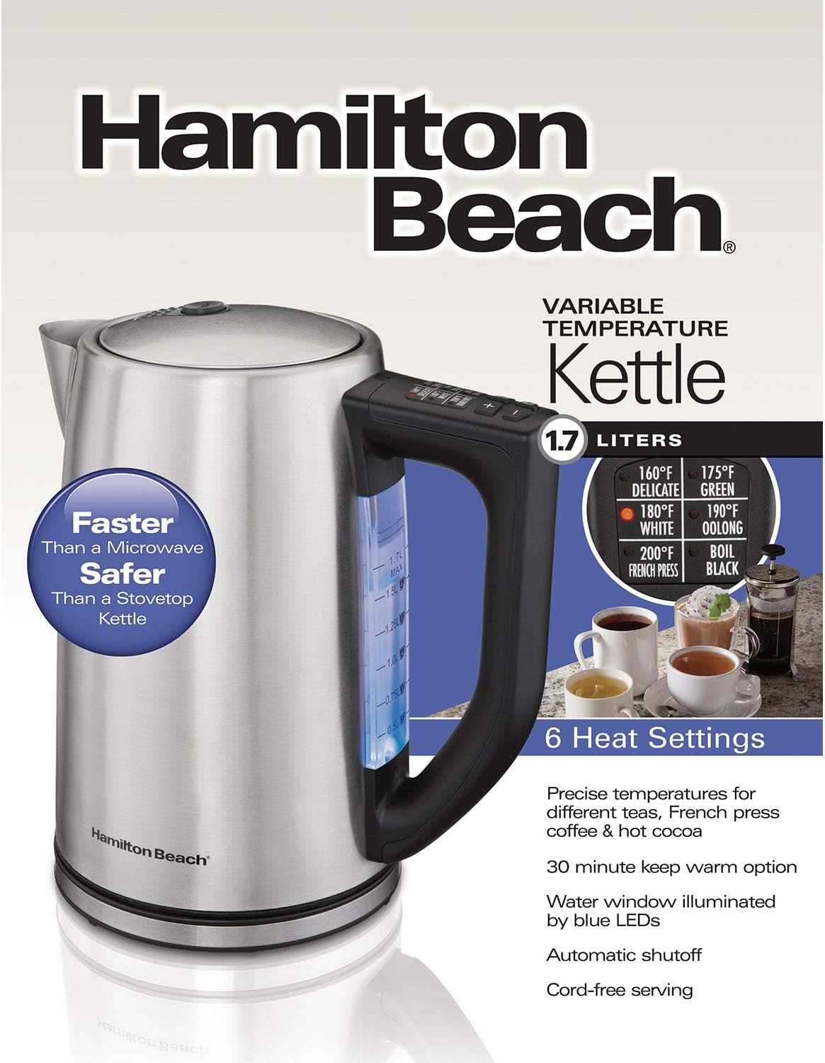 Hamilton Beach 41025 Electric Variable Temperature Stainless Steel Tea Kettle