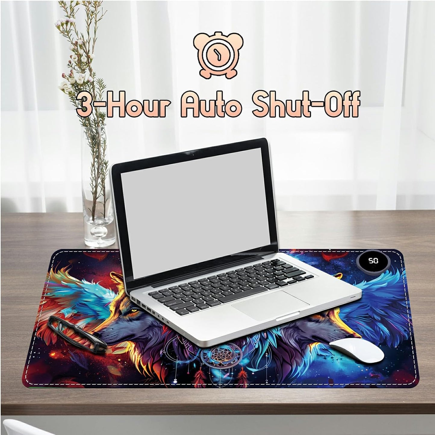 Heated Desk Pad Heated Large Mouse Pad, Electric Quickly Warm Desk Mat with 3 Levels Heating 3 Hours Auto Shut-Off, 31.5" x 13" Warm Gaming Mousepad Hand Foot Warmer, Baby Elephant