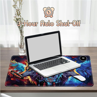 Heated Desk Pad Heated Large Mouse Pad, Electric Quickly Warm Desk Mat with 3 Levels Heating 3 Hours Auto Shut-Off, 31.5" x 13" Warm Gaming Mousepad Hand Foot Warmer, Baby Elephant