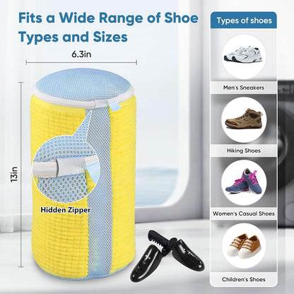 Shoe Washing Bag for Washing Machine, Fluffy Fibers Keep 360° Wrap-around Cleaning, Adjustable Shoe Trees, Durable Hidden Zipper Reusable Laundry Bag for Sneaker Gym Shoes White