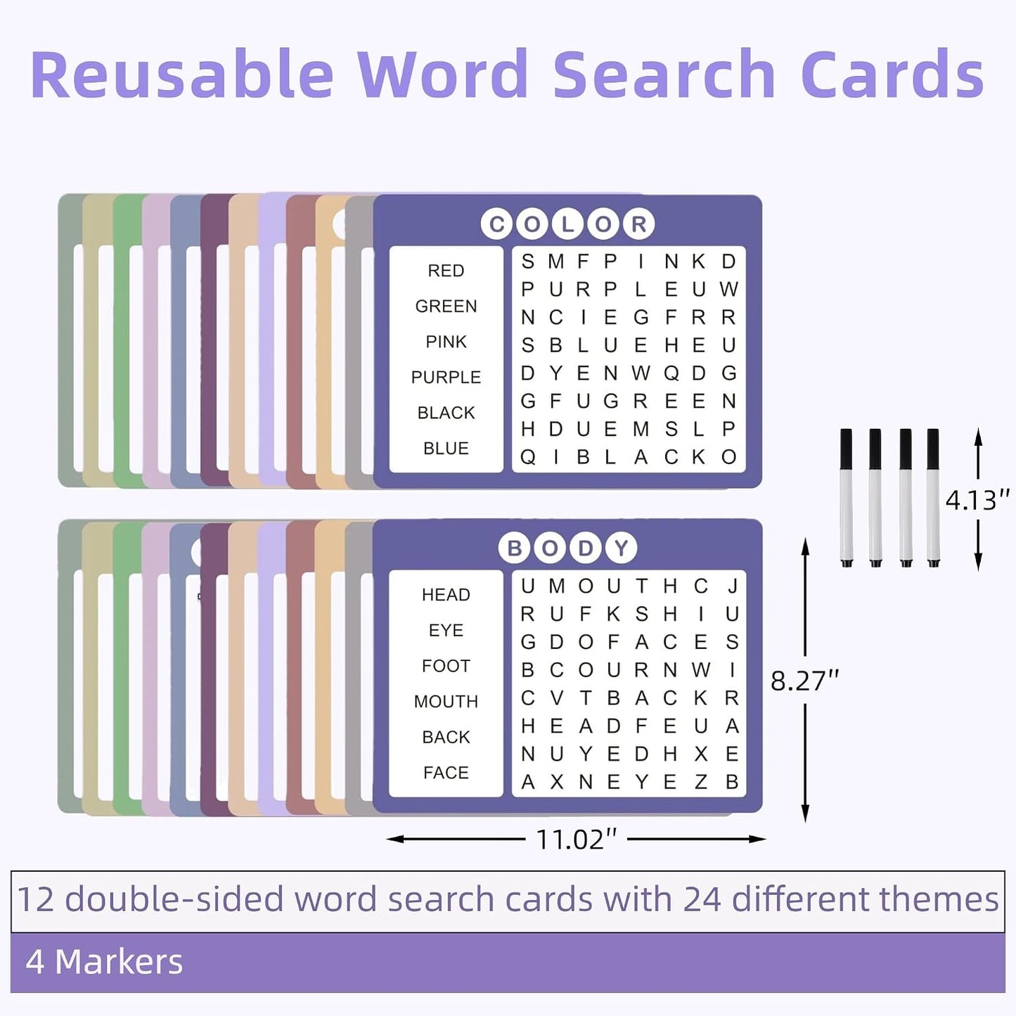 12 Pcs Word Search Cards for Dementia Game | Dementia Activities for Seniors | Alzheimer's Products for Dementia Patients | Games for Dementia Seniors| Reusable Large Print Word Search Books