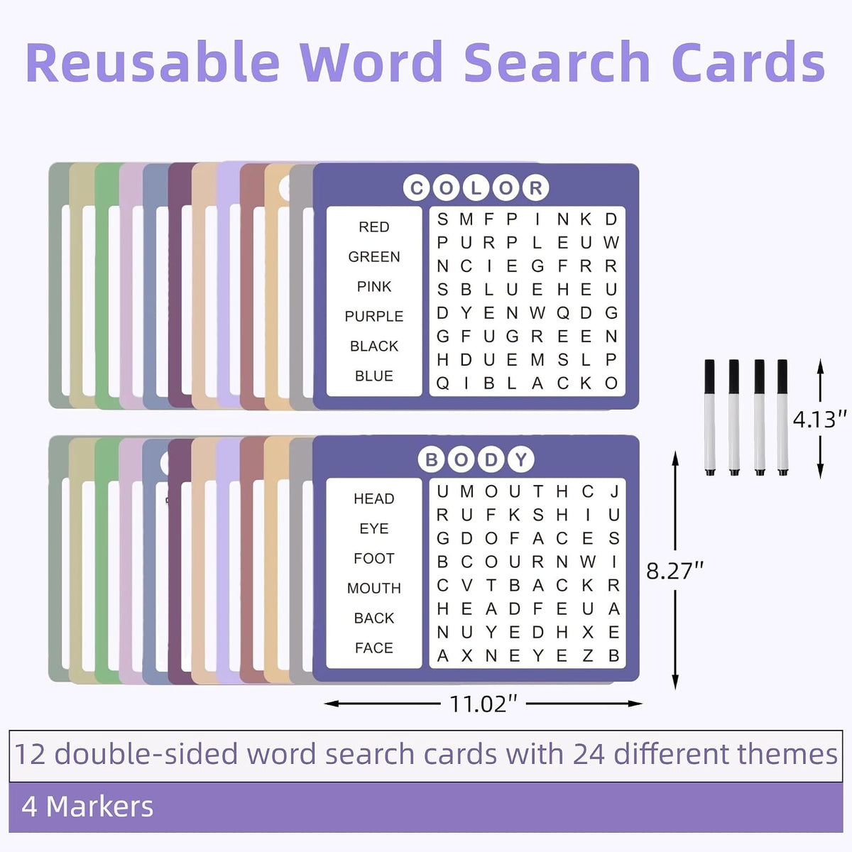 12 Pcs Word Search Cards for Dementia Game | Dementia Activities for Seniors | Alzheimer's Products for Dementia Patients | Games for Dementia Seniors| Reusable Large Print Word Search Books