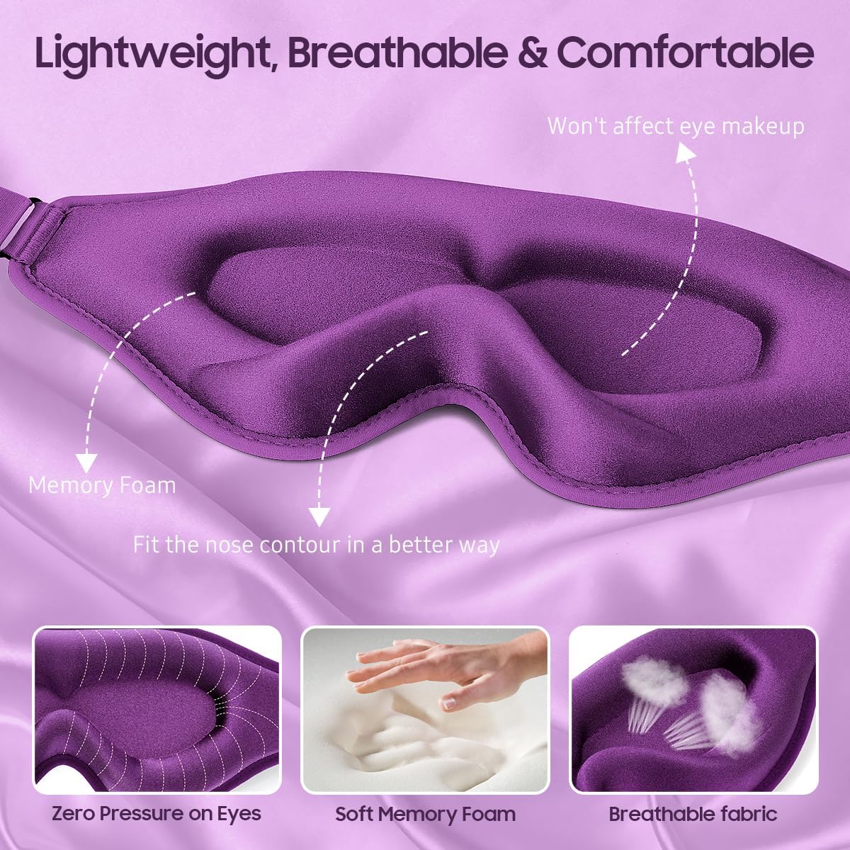 BeHoomi Sleep Mask, Premium Eye Mask for Sleeping, Total Blackout, Super Soft Comfort, Adjustable Fit, Upgraded 3D Ergonomic Designed Sleeping Mask for Home, Office, Travel, Meditation, Yoga, Pink