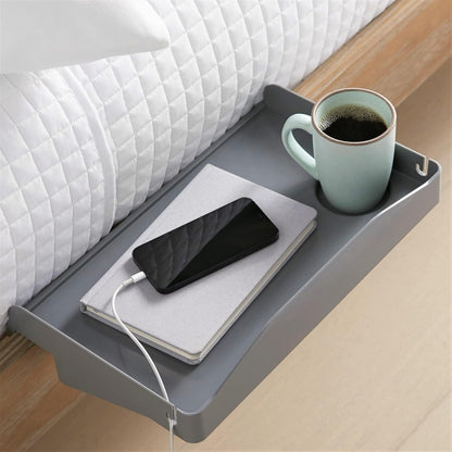 Modern Innovations Bedside Shelf for Bed, College Dorm Room, Bunk Bed Shelf/Caddy for Top Bunk, Clip On Nightstand Tray with Cord and Cup Holder for Table Storage (Black)