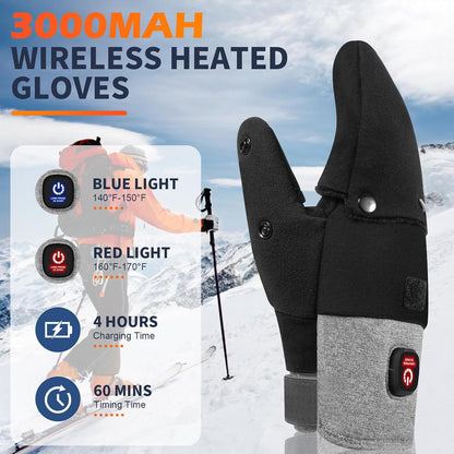 Heated Gloves for Men Women, Rechargeable Detachable Full & Half Hands Heated Glove Fingerless Electric Heating Gloves Hand Warmer for Work, Hunting, Skiing, Outdoor Work