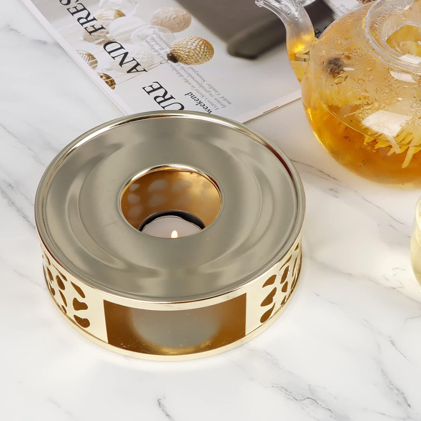 Teapot Warmer, Stainless Steel Tea Warmer with Candle Holder, Candle Heater for Heating Tea, Coffee and Milk, Universal Teapot Heater