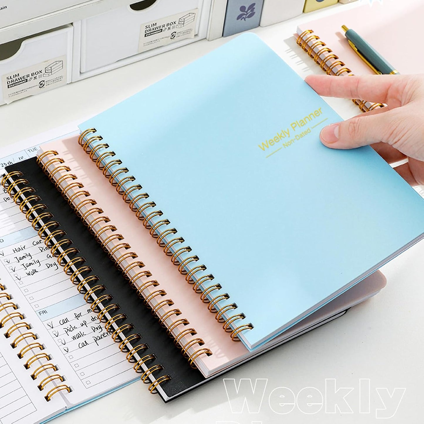 Undated Weekly Planner, A5 Personal Goals Journal Non Dated Weekly Planner to Do List Notebook with Goal Habit Tracker Organizer, Cute Undated Week Planners with Spiral Binding for Kids School Work