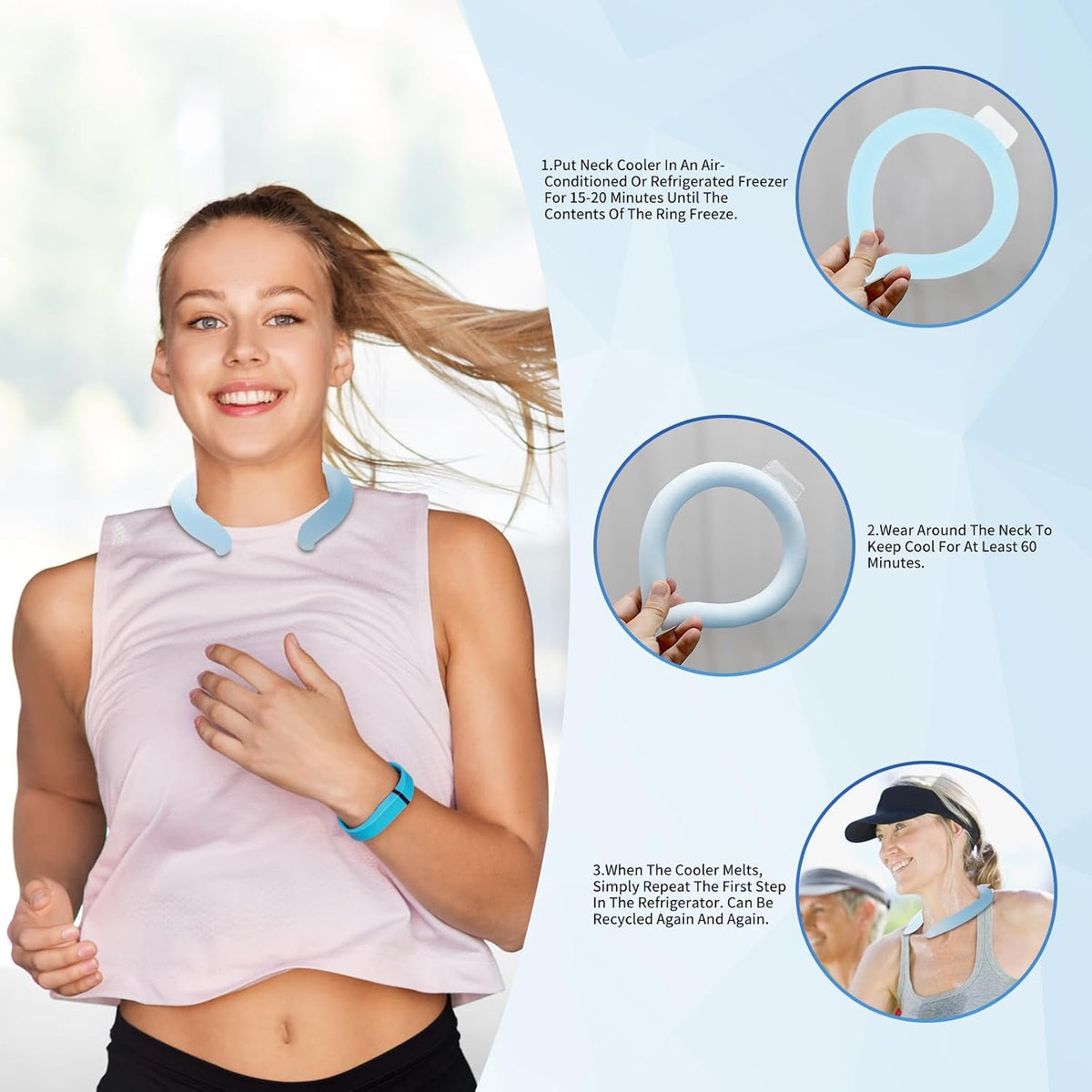 Neck Cooler Ice Cold Ring, Wearable Body Cooling Tube for Heat and Hot Weather, Ice Collar for Outdoor Workers, Sports, Relief from Hot Flashes Or Fever,Reusable Neck Cooling Wraps (Blue)