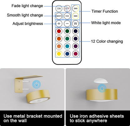 3 Pack Picture Lights for Wall, Rechargeable Battery Operated wall lights, Picture Frame lights with 3 Lighting Modes, Wireless Magnetic Painting Light with Remote Control Timer (White, 3 Pack)