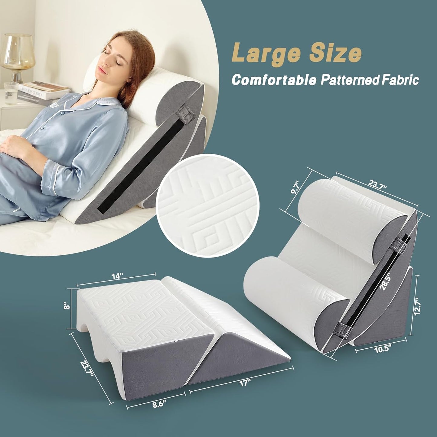 4PCS Bed Wedge Pillow Set for After Surgery, Orthopedic Wedge Pillows for Sleeping, Back, Neck and Leg Pain Relief, Adjustable Memory Foam Support Pillows for Acid Reflux, GERD & Snoring, Grey