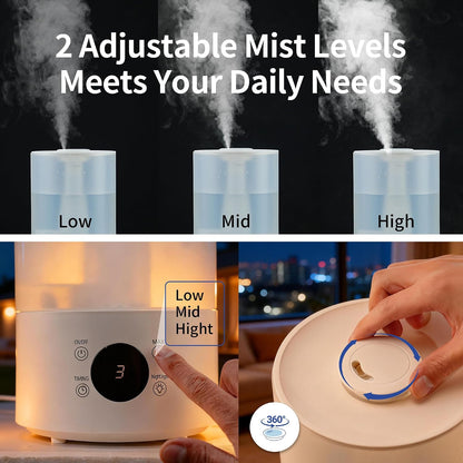 Top Fill Humidifiers for Bedroom, 4.0L Tank Cool Mist Humidifiers for Large Room, 40H Runtime, Plants with 9H Timer, Auto Shut-Off,Quiet Ultrasonic Humidifier with 360° Nozzle for Baby Nursery