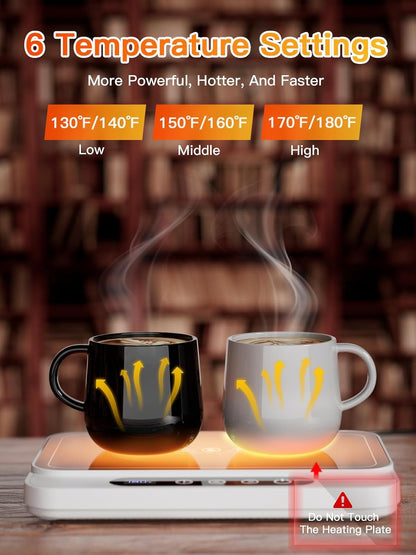Misby Coffee Mug Warmer, 50W Large Heating Panel Mug Warmer with 6-Temp Settings, 8H Auto Shut-Off, 12H Timer, Ultra-Thin Design, Coffee Warmer for Desk, Ideal for Home, Office, and Travel (Black)