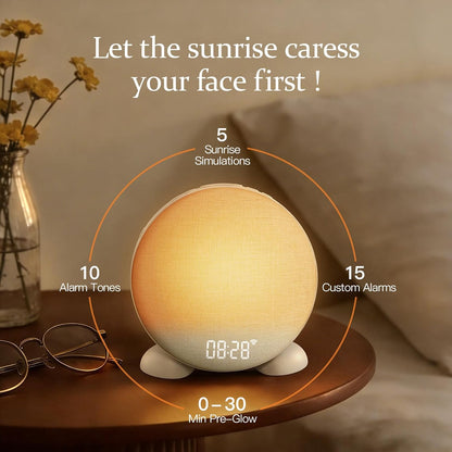 ANJANK App Smart Sunrise Alarm Clock Sound Machine with Wake up Light, Dimmable Clock & Night Light, Up to 15 Alarms, White Noise Machine with 25 Soothing Sounds for Bedroom, Gift for Kids Adults