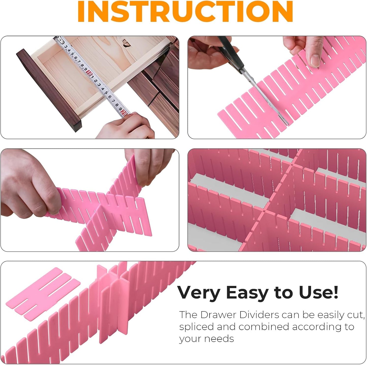 ALBAD Plastic Drawer Dividers Adjustable Drawer Organizer Dividers Separator for Tidying Clutter/Cutlery/Underwear/Socks/Clothes/Dresses/Boxes/Bins in Kitchen Bathroom Bedroom Office (8)