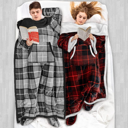 PAVILIA Fleece Blanket with Sleeves, Foot Pockets for Women Men Adults, Plush Wearable Blanket Throw Wrap, Warm Snuggle Blanket Robe, Cozy Gift Ideas Wife Mom, Dark Purple