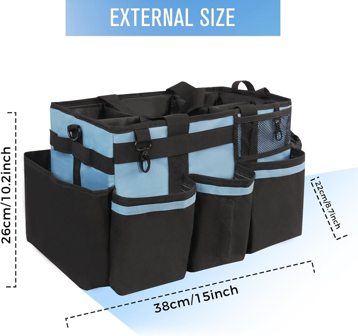 SCAVATA Wearable Cleaning Caddy, Cleaning Caddy Supplies Organizer with Handle & Shoulder Straps for Housekeepers, Under Sink & Car Cleaning Tool Organizers Bag with 4 Foldable Divider (NavyBlue)