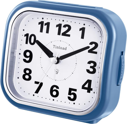 Tinload 4.3" No Ticking Analog Alarm Clock,Silent Readable for Seniors,Easy to Set,Gradual Rise Alarm,Big Numbers,On/Off Switch on Side,Gentle Wake,Snooze,Lighted on Demand,Battery Operated,Black