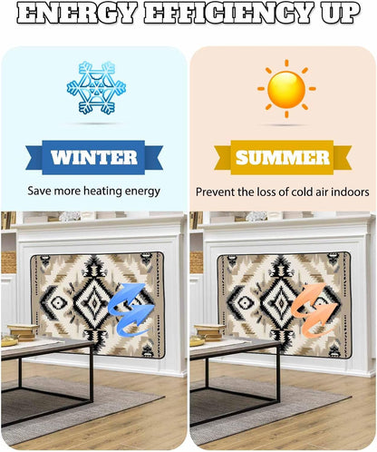 Western Aztec Magnetic Fireplace Cover Decorative Indoor For Brick Fireplace, Rustic Tribal Southwestern Boho Ethnic Insulation Fireplace Blocker Blanket Draft Stop Hot Heat Save Energy, 36"Wx27"H