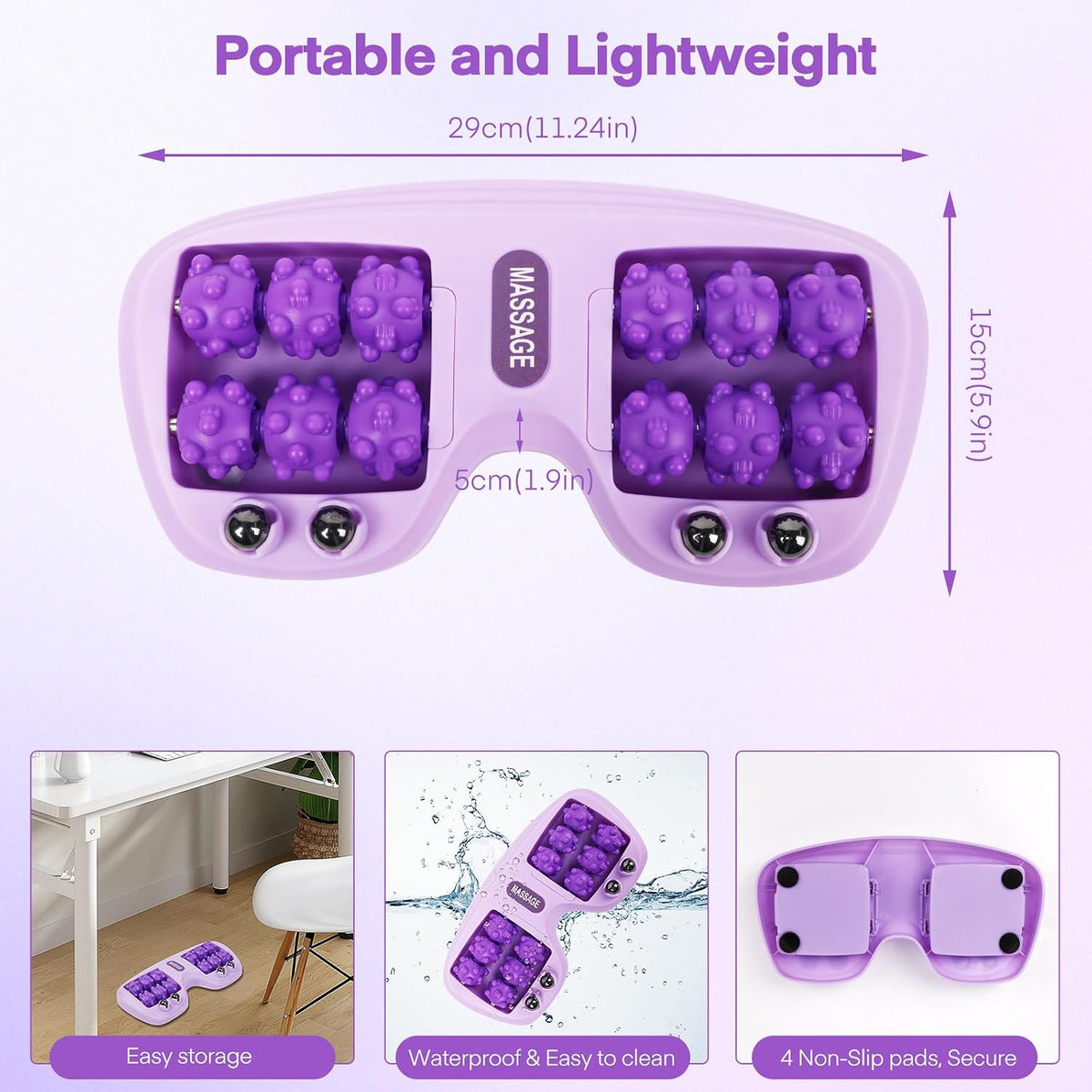 Meifuly Double Foot Massage Roller for Plantar Fasciitis, Portable Dual Foot Roller Tool for Home Use(Purple)