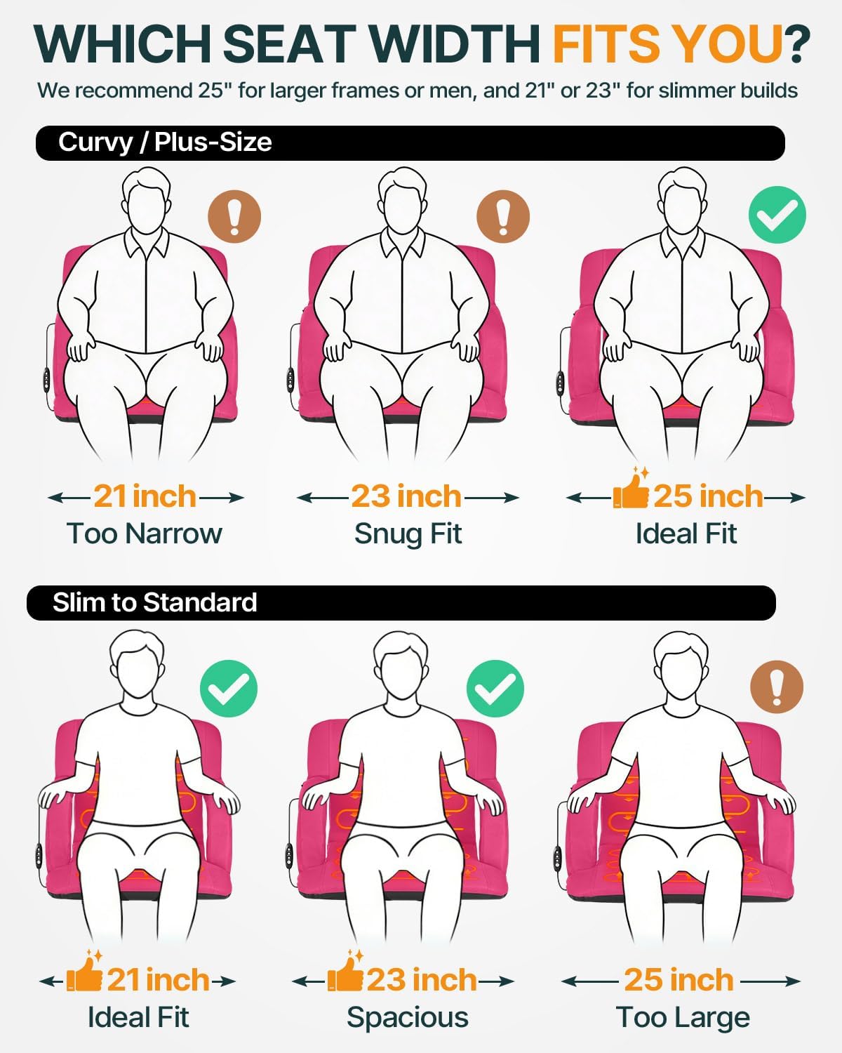 HOPERAN 21" Heated Stadium Seats for Bleachers with Back Support, Black 2PC | Seat & Back Heat Wired Control, 3 Heat Levels (NO Battery), Soft Cushion, 6 Recline, Anti-Slip, Side Pockets, Backpack Straps