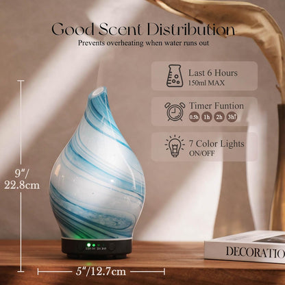 Porseme Oil Diffuser 3D Glass Aromatherapy Ultrasonic Humidifier, Air Refresh Auto Shut-Off, Timer Setting, BPA Free for Home Hotel Yoga Leisure SPA Gift 150ml Last 6H - Colors B