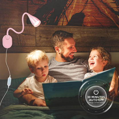2 Pack LED Wall Mounted Bedside Reading Light, 3 Color Modes,10 Brightness Dimmable, USB Charging Port, Memory Timer Adhesive Wall Light Night Lamp for Books in Bed, Eye-Caring Bedroom Lighting White