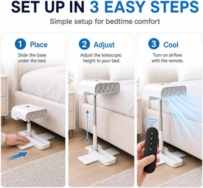 Bed Cooling System,Bed Cooling Fan Under Sheets with 5 Speeds and Remote, Rechargeable,Adjustable Height Mattress Coolings Fan for Hot Sleepers & Night Sweat