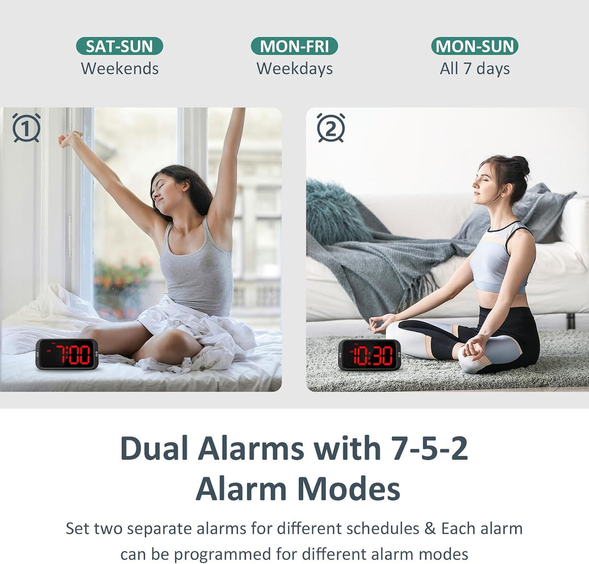 Odokee Digital Dual Alarm Clock for Bedroom with 0-100% Dimmable Display