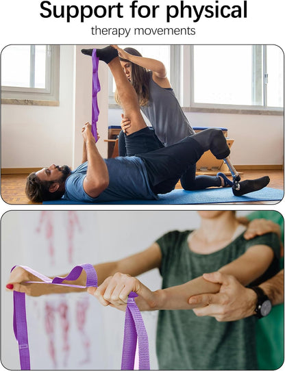 10 Loop Yoga Stretching Strap for Physical Therapy - Non-Elastic Exercise Band for Pilates, Yoga, Stretching for Women & Men