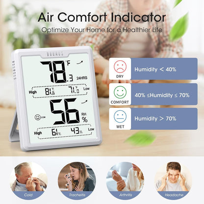 DOQAUS Hygrometer Indoor Thermometer, Temperature Humidity Meter, Black | 3.4in Large LCD Display, Temp Humidity Monitor with Max Min Records for Home, Bedroom, Baby Room, Office, Greenhouse