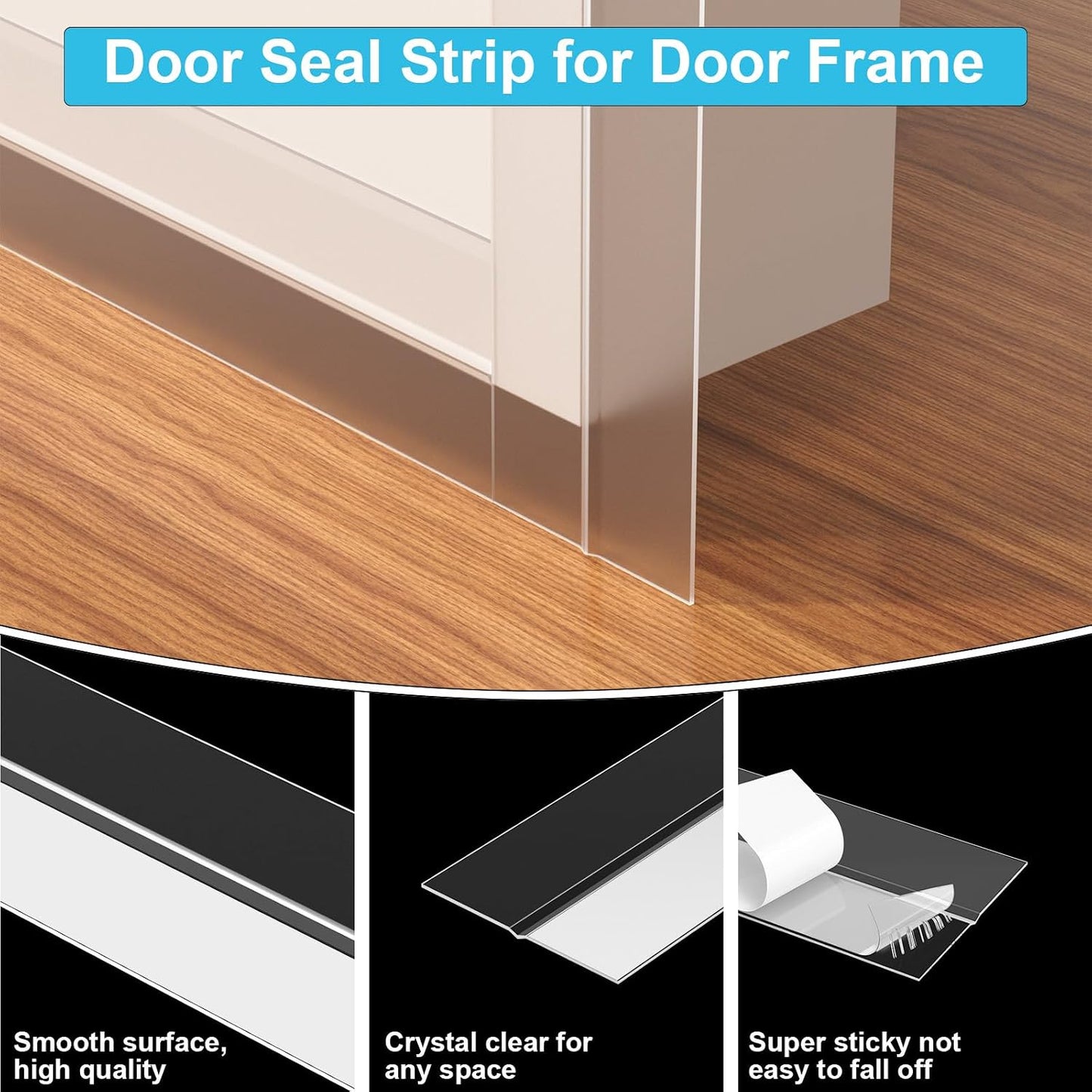 Weather Stripping Door Seal, 20 Ft Shower Door Seal, Clear, 1 in | Flexible door sweep for frames, fits doors, windows, and glass showers, seals gaps up to 0.5", blocks air leaks and dust