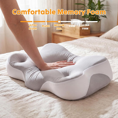 Sweetcrispy Cervical Pillow for Neck Pain, Ergonomic Contour Memory Foam Pillow with Detachable Roll Support, Cooling Breathable Cover for Side Back Stomach Sleepers