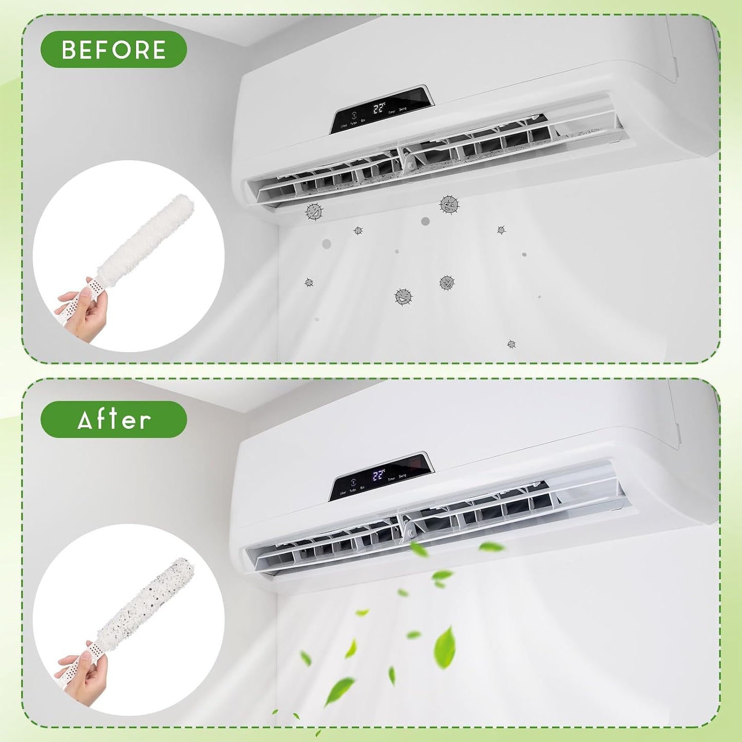 Air Conditioner Cleaner Set Mini Split Cleaning Kit Under Fridge Cleaning Tool Window Unit Kit with 5 Replaceable Brush Clothes for Refrigerator Air Conditioner, No Disassembly Furniture Appliances
