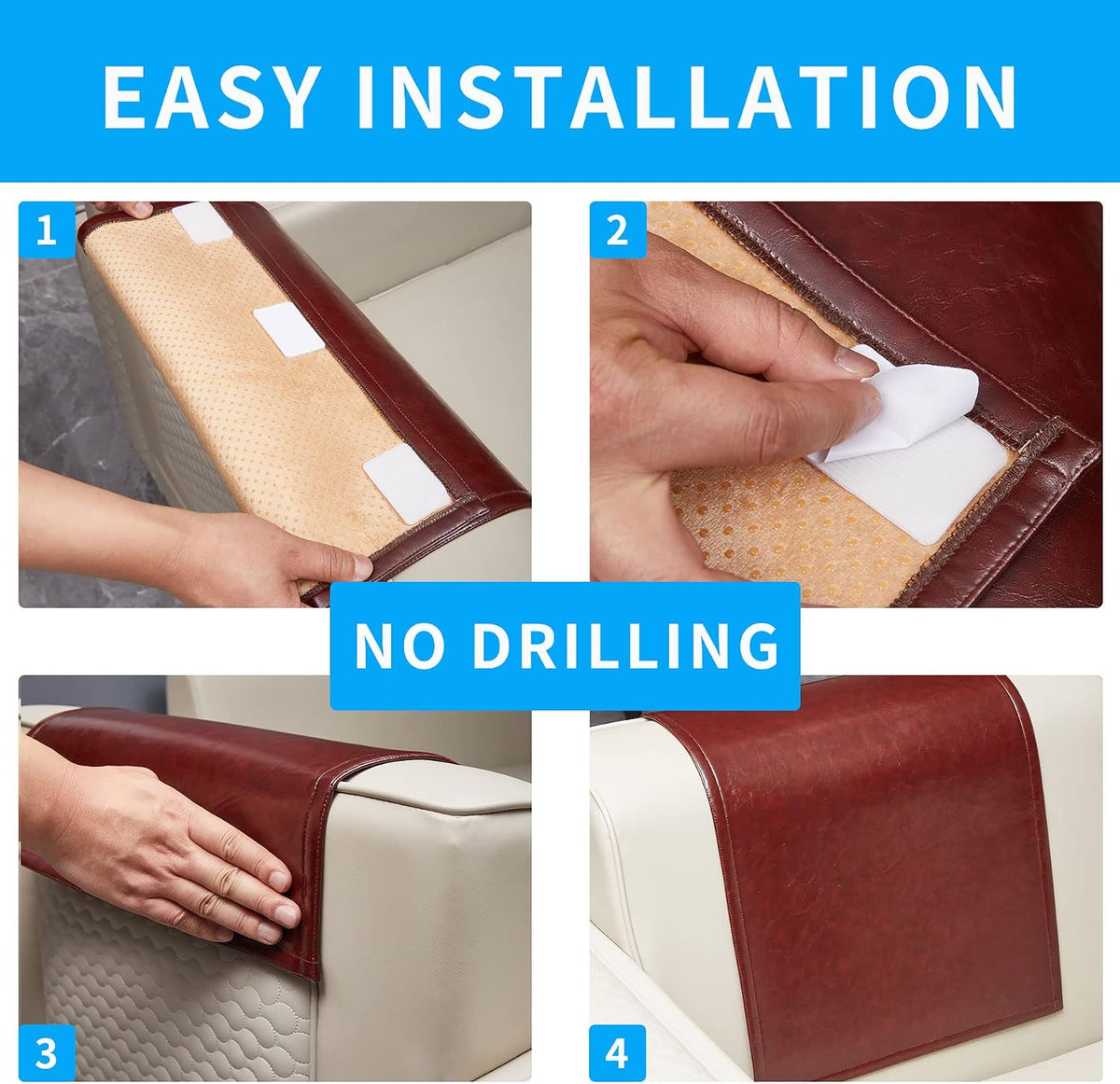 Non Slip Recliner Headrest Protector Washable Faux Leather Headrest Covers for Recliner Chair Waterproof Couch Head Rest Covers for Sofa,Furniture,Office Chair,Theater Seat