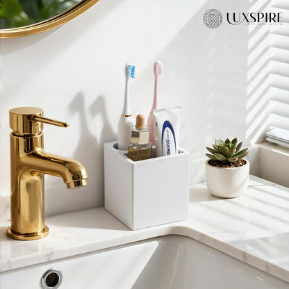 Luxspire Diatomite Toothbrush Holder, 2 Slots, Marble White | Fast Drying, Diatomaceous Earth, Electric Tooth Brush and Toothpaste Organizer, For Bathroom Kitchen Vanity Countertop