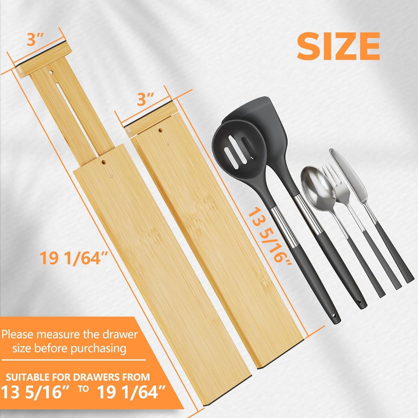 BAMEOS Bamboo Expandable Drawer Dividers – Fits 16.6"–22" Drawers, 2" High, Set of 4 | Spring-Loaded Bamboo Separator for Kitchen Island, Bathroom Vanity & Dresser Drawers