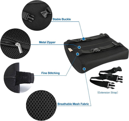 Lumbar Pillow for Chair and Car, Back Support for Office, Memory Foam Cushion with Mesh Cover - Black