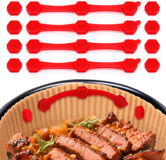 12PCS Air Fryer Magnets Silicone Buckle for Parchment Paper Liners | High-Temp Resistant Air Fryer Accessories, Prevent Burning, Safely Lock Paper from Heating Element or Covering Food (Red)