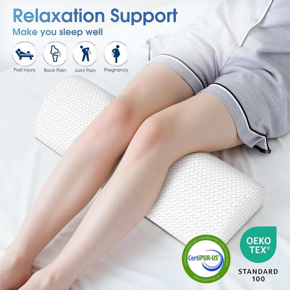 Knee Pillow for Back Sleeping Memory Foam Half Moon Bolster Pillow for Legs