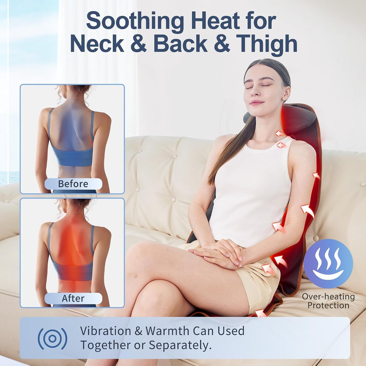 SLOTHMORE Back Massager for Chair, Vibration Massage Chair Pad | Back Massager with Heat, Adjustable Neck Pillow, Neck/Back/Hip Heating, 8 Vibration Motors, Gift for Dad Mom Mother