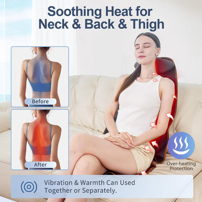 SLOTHMORE Back Massager for Chair, Vibration Massage Chair Pad | Back Massager with Heat, Adjustable Neck Pillow, Neck/Back/Hip Heating, 8 Vibration Motors, Gift for Dad Mom Mother