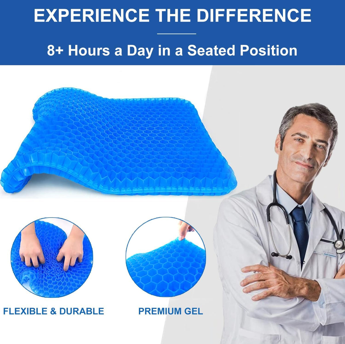 Gel Seat Cushion for Long Sitting - 1.65inch Double Thick Cooling Egg Cushion for Back, Hip, Sciatica, Coccyx, Tailbone Pain Relief - Office Chair Car Seat Cushion – Wheelchair Cushions