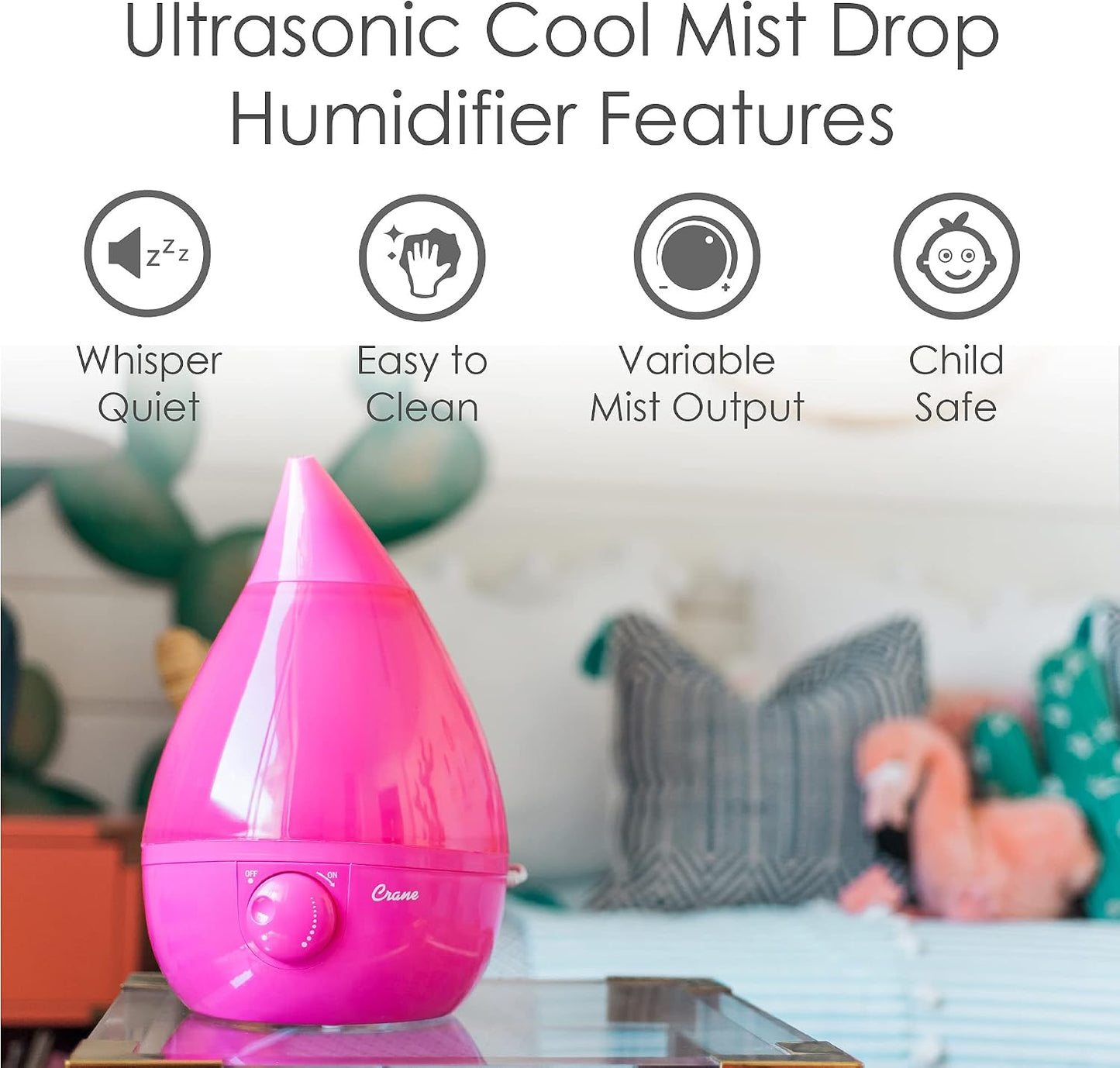 Crane Ultrasonic Cool Mist Humidifier for Bedroom, Baby Nursery, Kids Room, Plants, or Office, Large 1 Gallon Tank, Filter Optional, Blue and White