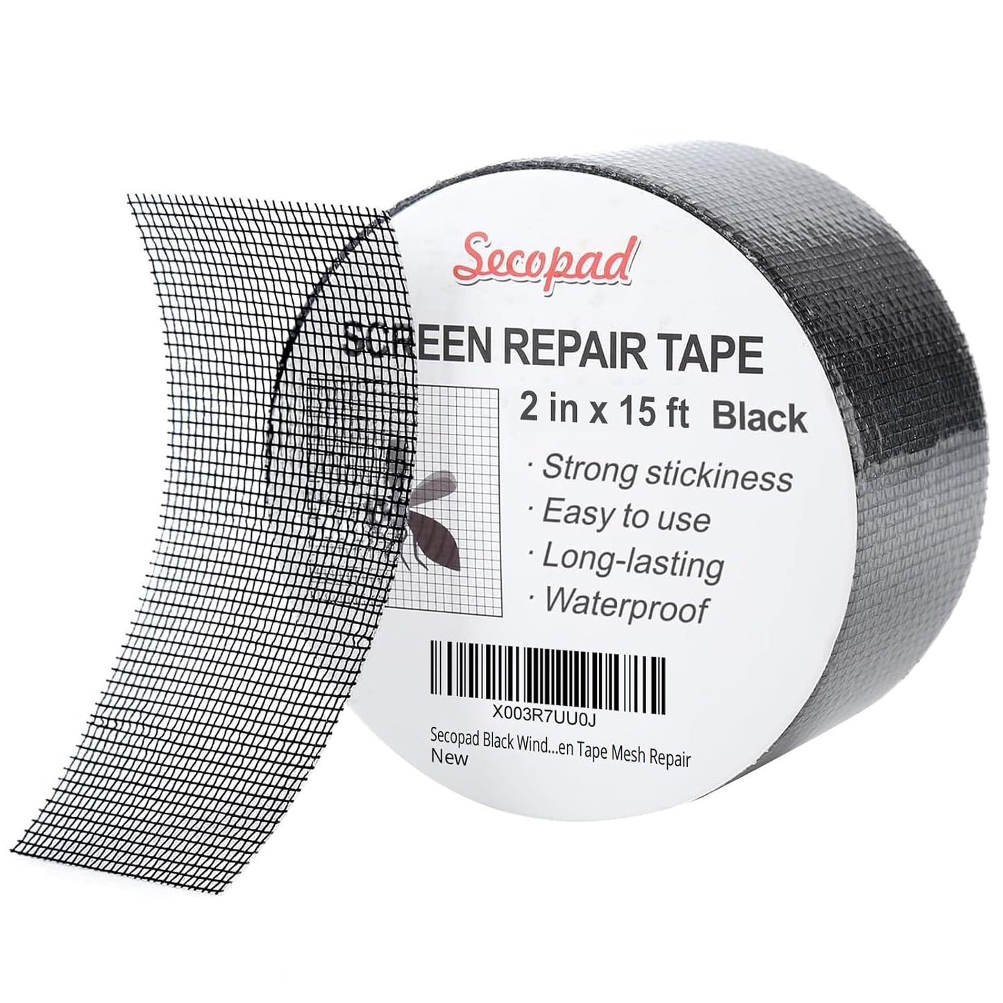 Secopad 2" x 180" (15FT) Screen Repair Tape, Screen Repair Kit, Black | Window Screen Patch, Quick Repair, Strong Adhesive, Easy to Use, For Mesh Window & Door, Cuttable Fiberglass, No Tools Needed